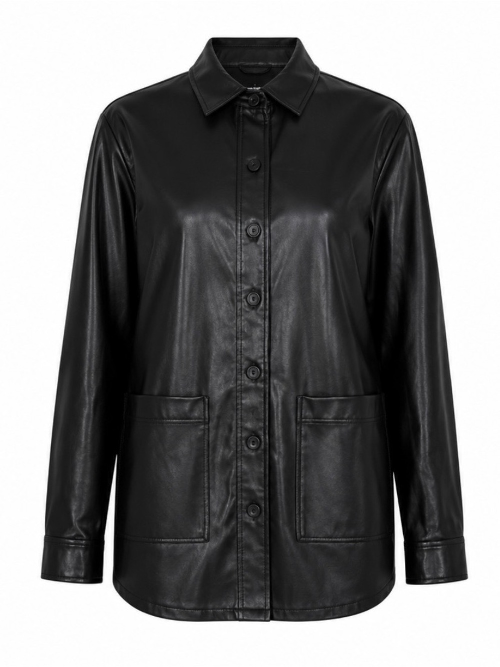 Oversized Black Faux Leather Shacket Button Front Size S NWT